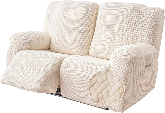 Genina Recliner Loveseat Cover Stretch Couch Covers Sofa slipcover for 2 Seat Reclining Couch Thick Jacquard Furniture Protector (Beige)