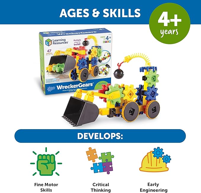 Learning Resources Gears! Gears! Gears! WreckerGears, STEM Activities, Fine Motor Skills, Toddler Explorer Kit, Science and Construction, Boys and Girls Gifts, 47 Pieces, Ages 4+