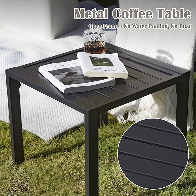 Sundale Outdoor 2 Pieces Metal Outdoor Furniture Set, Patio Loveseat with 6 Inch Cushions and Coffee Table, All- Weather Patio Sofa for Garden, Backyard, Porch or Balcony, Light Grey