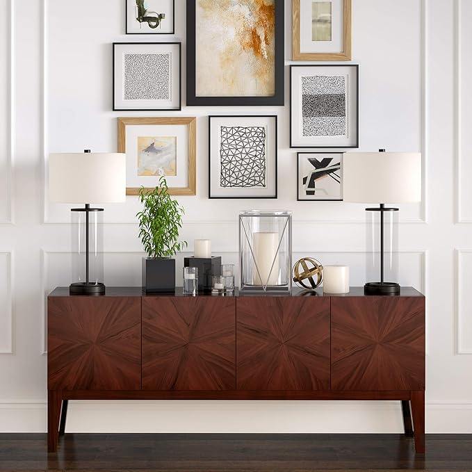 Henn&Hart 28" Tall Table Lamp with Fabric Shade in Blackened Bronze/White, Lamp, Desk Lamp for Home or Office