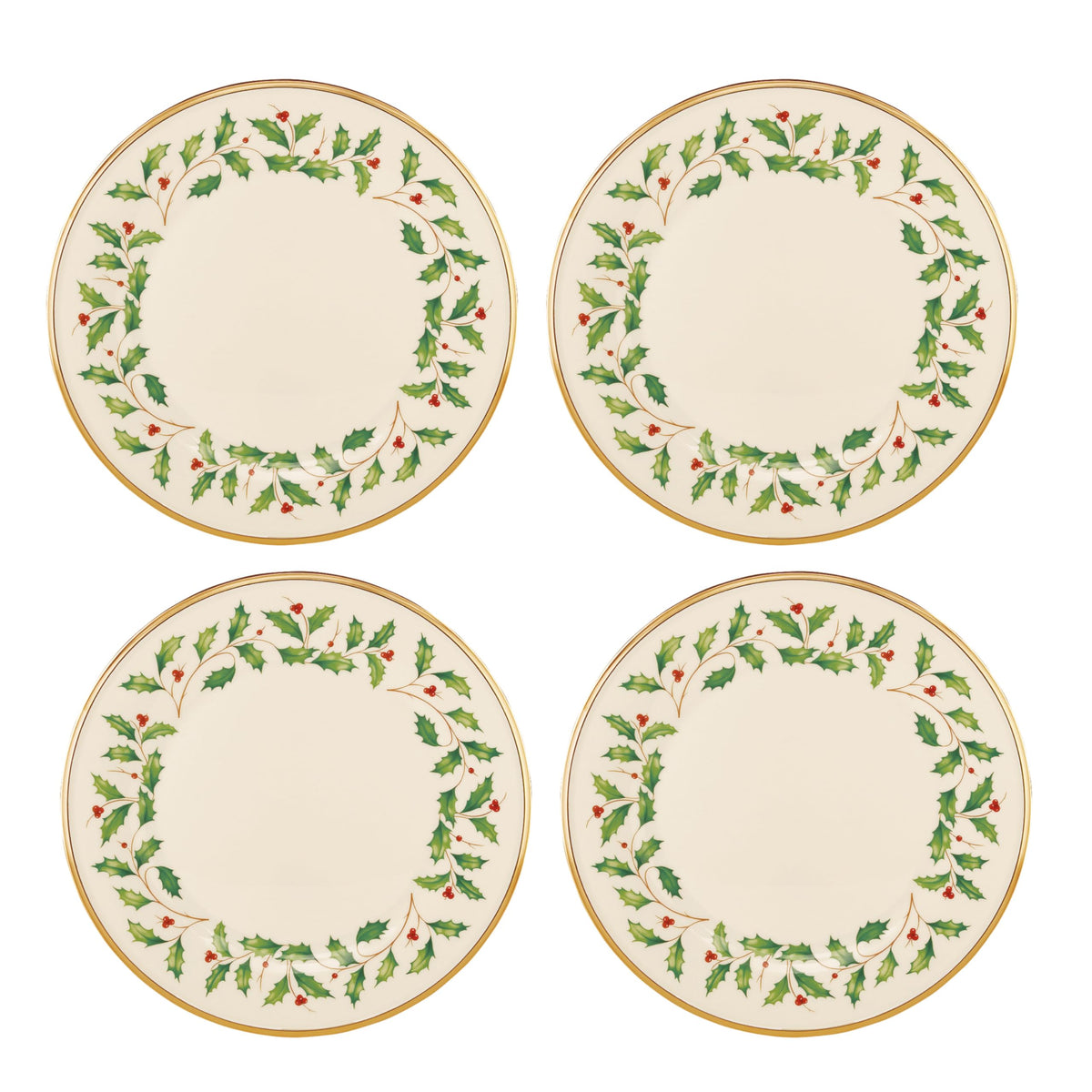 Lenox Holiday Porcelain Christmas Salad Plate Set for 4