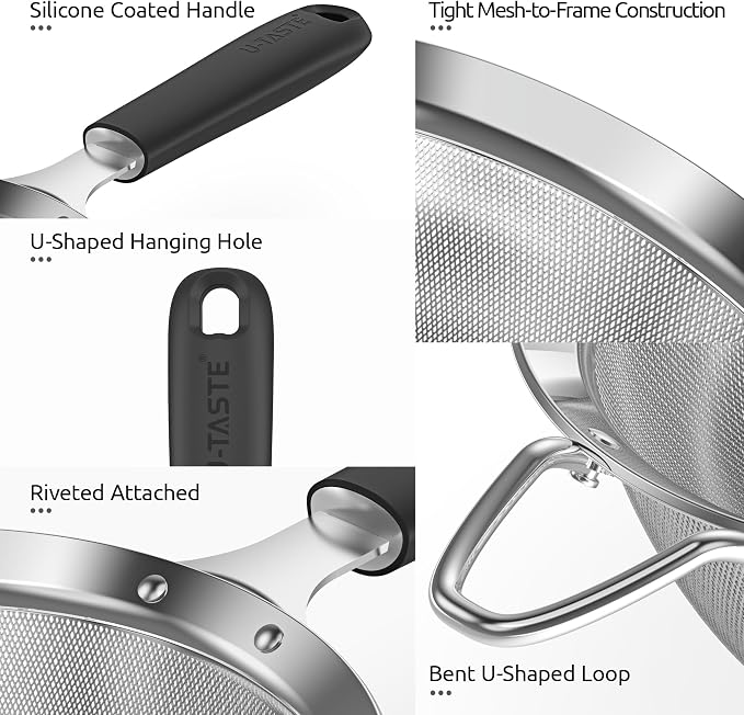 U-Taste Medium Fine Mesh Strainer: 18/8 Stainless Steel 4.73in 30 Mesh Kitchen