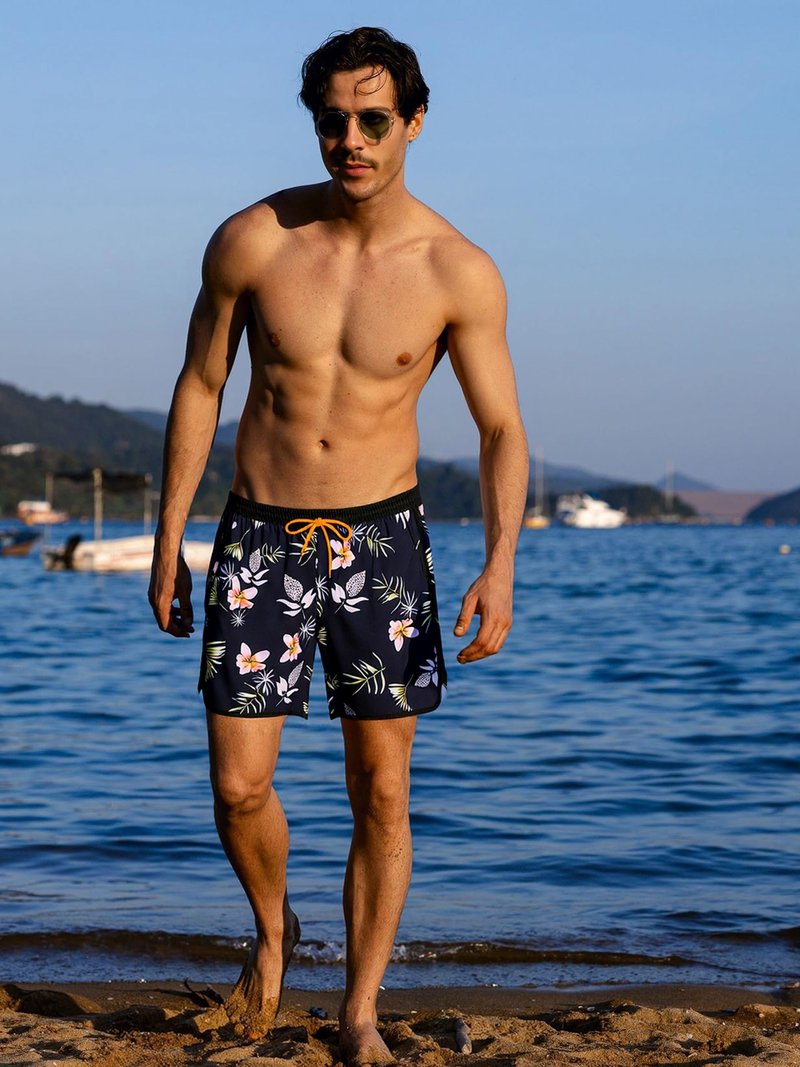 SURF CUZ Mens Swim Trunks with Compression Liner 5" Swimming Trunks 5 Inch Retro Swim Shorts with Zipper Pockets,Daybreak,M