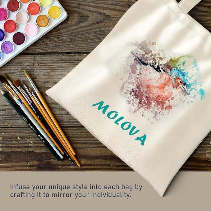 MOLOVA 1-6 Pack Available Premium Canvas Reusable Tote Gift Bags,Made of Natural Canvas with Handle,Work,DIY,Shopping(1 Pack)