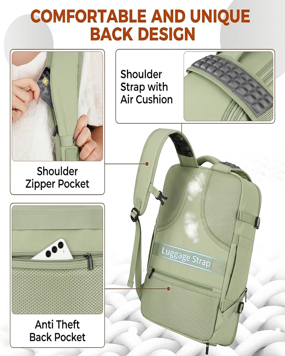 Vancropak Carry on Backpack for Women, Large Expandable Travel Backpack Fits 17.3" Laptop, Airplane Approved Suitcase Bag with Shoe Compartment, Lightweight Anti Theft Weekender Bag for Travel, Green