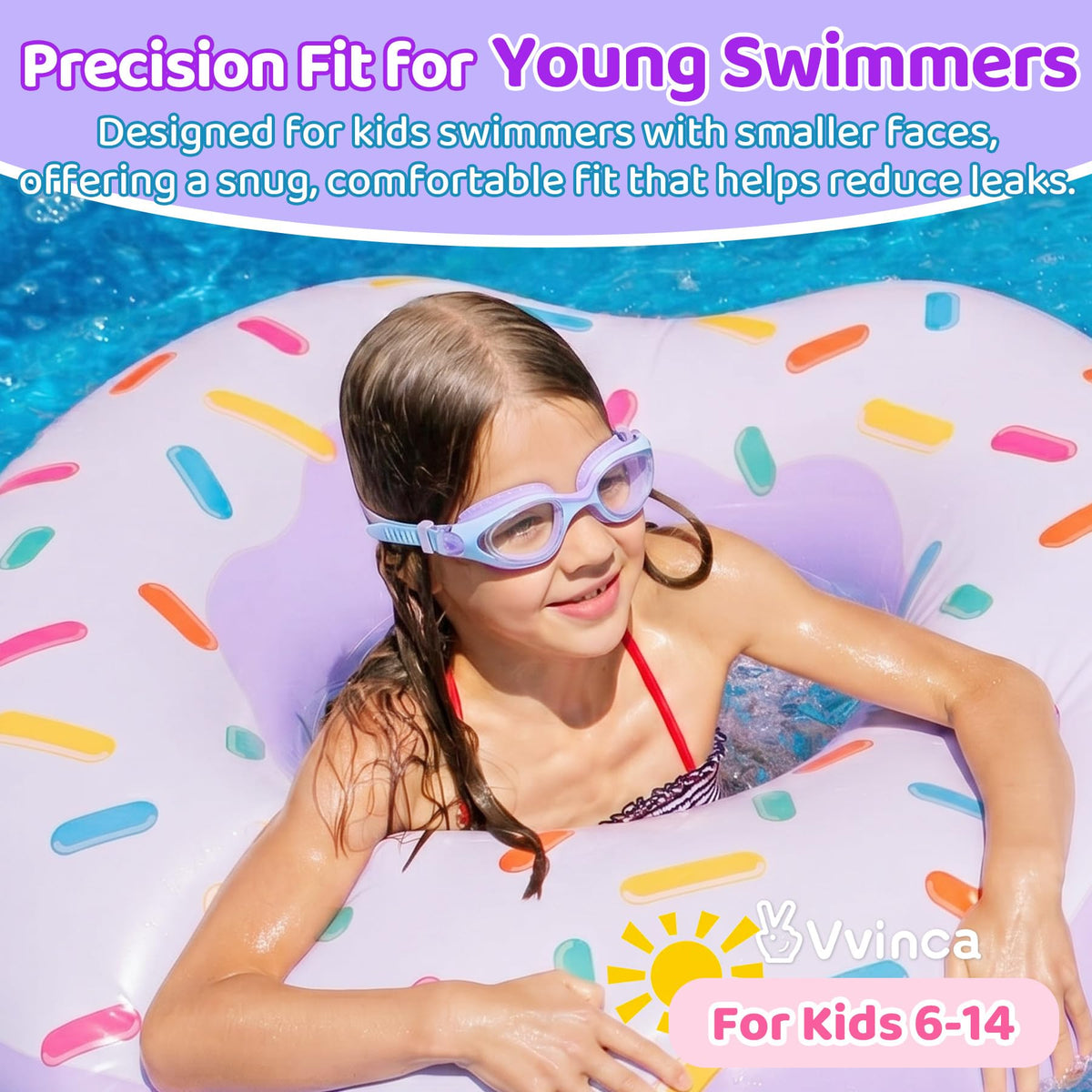 Vvinca Kids Swim Goggles for Boys Girls Age 6-14, Anti-Fog UV Protection Clear Swimming Goggles, Leak-Proof Kids Pool Goggles with Easy Side-Pull Adjustment for Toddler Youth Pool Water Swimming