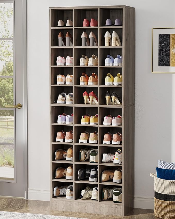 Tribesigns 10-Tier Shoe Storage Cabinet Set of 2, Gray Wooden Shoe Rack with 30 Cubbies, Freestanding Tall Entryway Shoe Organizer for Closet, Entryway, Living Room