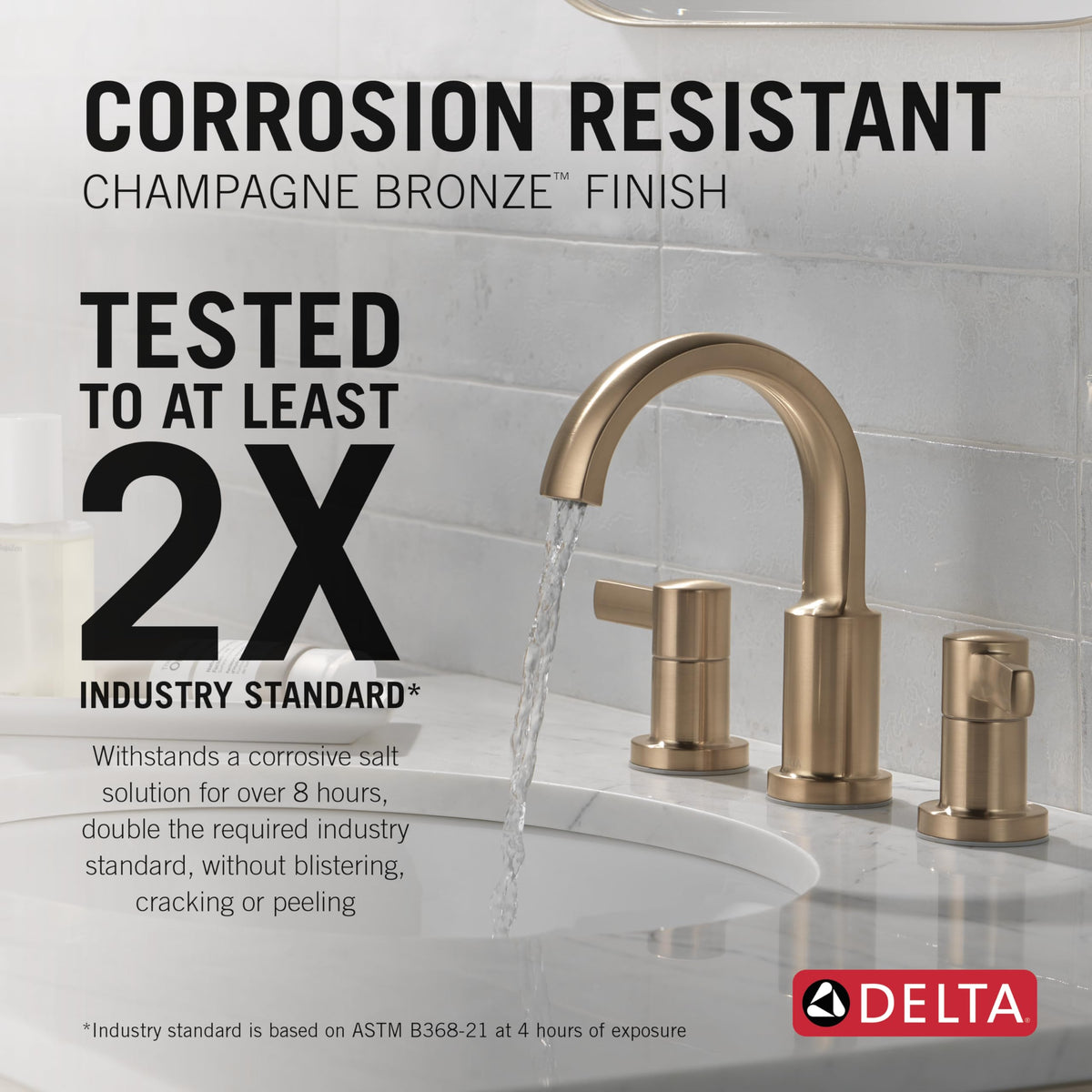 Delta Faucet Albion Widespread Bathroom Faucet 3-Hole, Gold Bathroom Sink Faucet, 2-Handle Bathroom Faucet, Bath Faucet, Metal Push-Pop Drain Assembly, 1.2 GPM Flow Rate, Champagne Bronze 35855LF-CZ