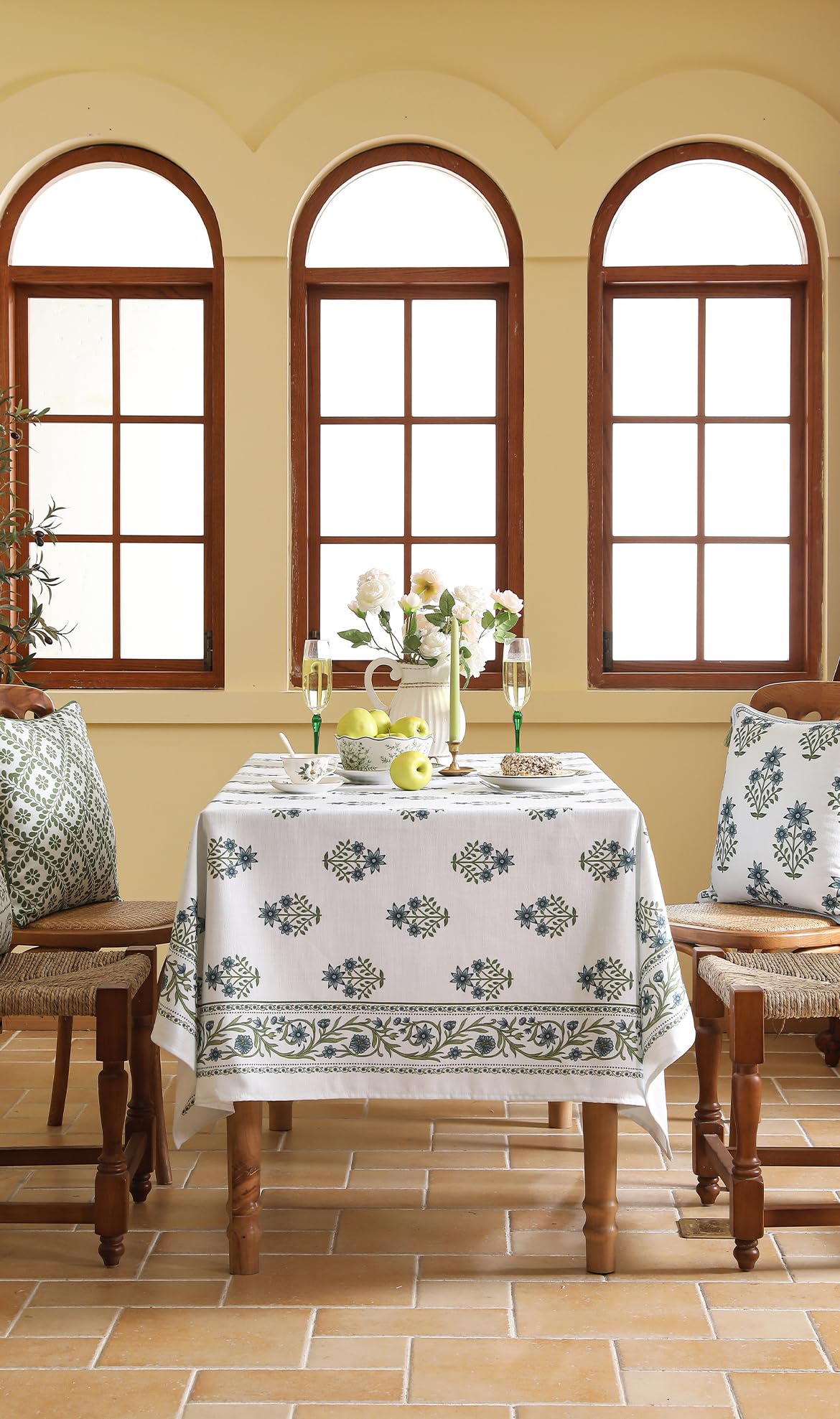 ISAENNE Designer Vintage Linen Rectangular Tablecloth,118"x67"-Chauffrey D