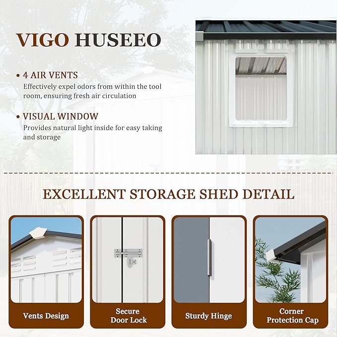 6x3.6FT Storage Shed, Outdoor Galvanized Steel Garden Shed with Lockable Door & Window, Waterproof Metal Tool Storage for Garden, Backyard, Patio, Lawn