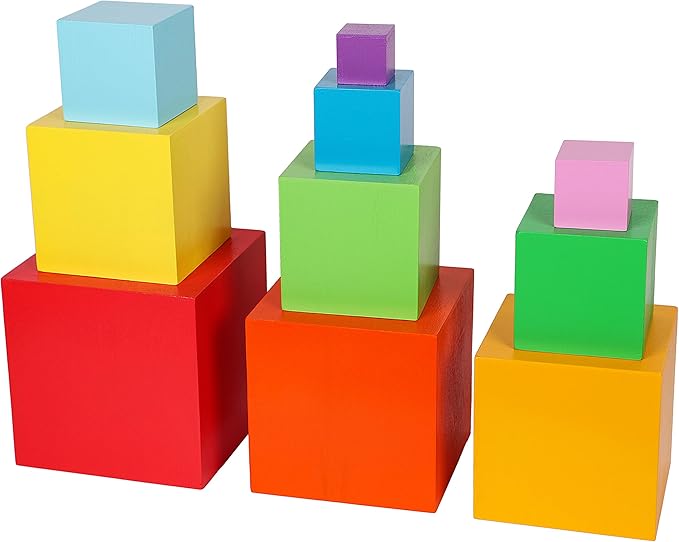 TOWO Wooden Stacking Boxes Rainbow Colours-Nesting and Sorting Cups Blocks for Toddlers-Stacking Cubes Educational Learning Toys for 2 Years Old Montessori Materials