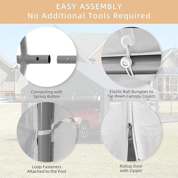 JY QAQA Carport, 12x20 FT Heavy Duty Carport Reinforced Steel Poles with Removable Sidewalls & Doors,Roll-up Windows Car Canopy with Sandbags and All-Season Tarp for Car Boat Truck Motorcycle/White