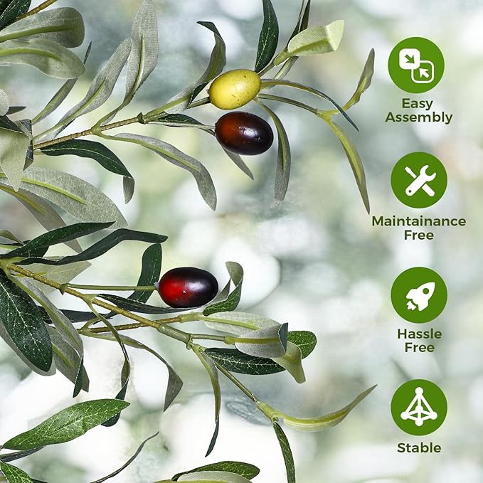 Artificial Olive Tree 10FT, Indoor Fake Silk Plant with Realistic Trunk, Leaves, Fruits and White Planter, Faux Potted Tree for Home Decor and Housewarming Gift, 1 Pack