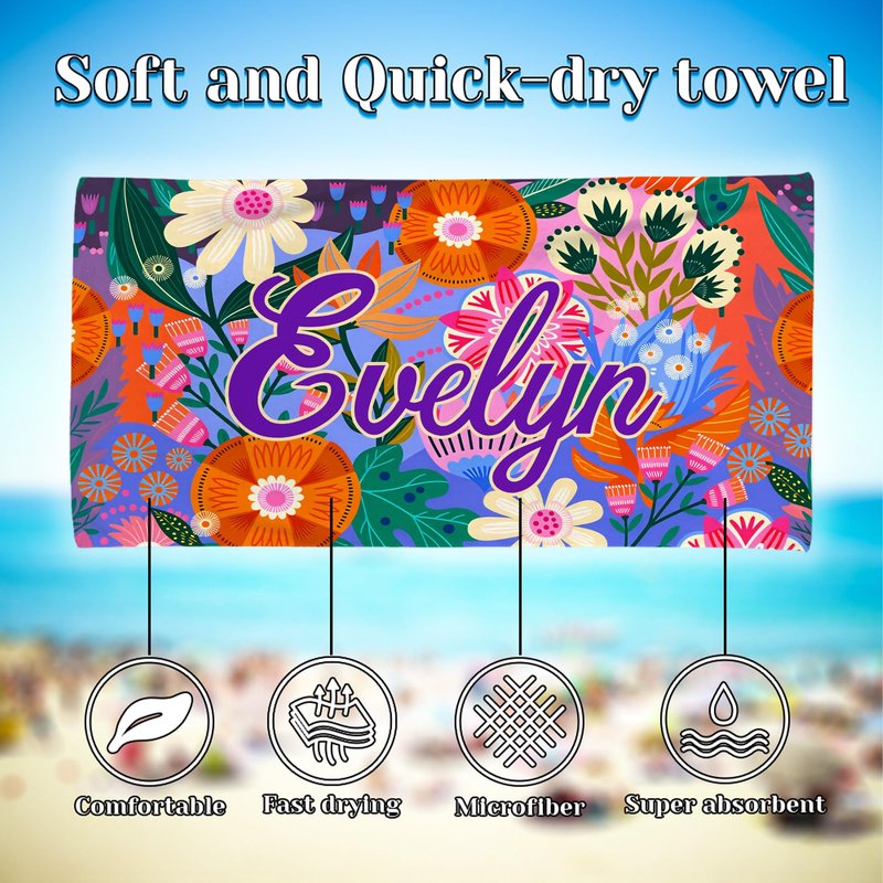 idooodle Personalized Bohemian Style Beach Towel with Name - Quick Dry Oversized Beach Towel, Travel Essential, Beach Party Birthday Gift for Girls Women & Friends