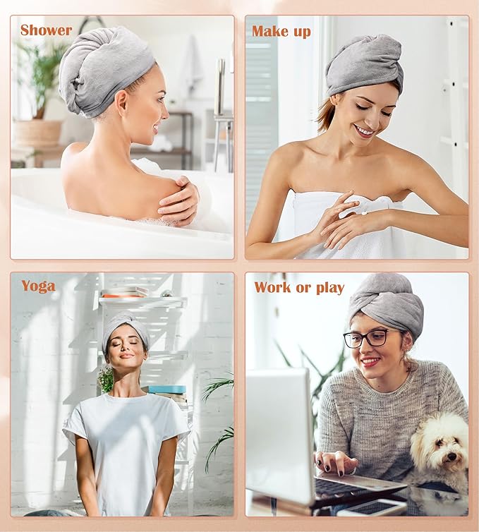 POPCHOSE Microfiber Hair Towel Wrap, 3 Pack Fast Drying Hair Turban