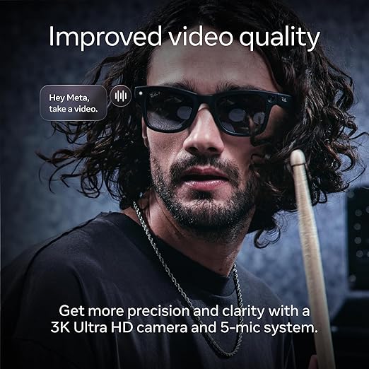 Ray-Ban Meta (Gen 2), Skyler, Shiny Black | Smart AI Glasses for Men, Women — 2x Battery Life — 3K Ultra HD Resolution — 12 MP Ultra-Wide Camera, Audio, Video — Green Lenses — Wearable Technology