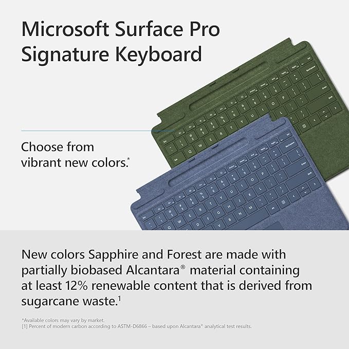 Microsoft Surface Pro Signature Keyboard, Backlit Keys and Large Trackpad, Durable and Smooth Alcantara Material, Sapphire Colour, 10.01 x 12.53 x 0.7 inches