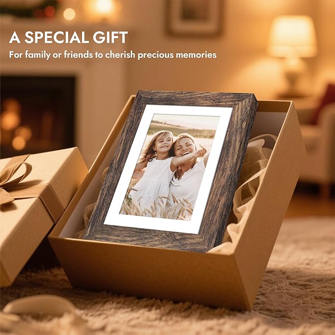 12x12 Picture Frame with Real Glass - 8x8 Wooden Frame with Mat, Horizontal and Vertical Display for Wall or Tabletop (Rustic Brown, 1 Pack)
