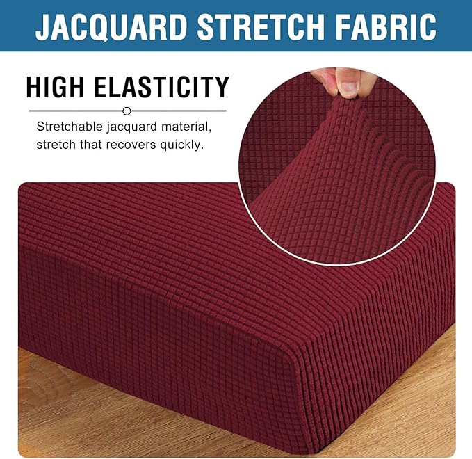 H.VERSAILTEX Super Stretch Individual Seat Cushion Covers Sofa Covers Couch Cushion Covers Slipcover Sets Thick Jacquard Textured Twill Fabric (1 Piece Sofa Cushion Cover, Burgundy Red)