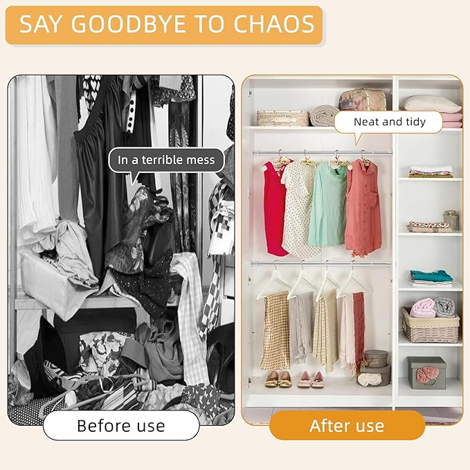 1.3 Inch Diameter Closet Rods for Hanging Clothes 17-64 Inch Adjustable, Metal Heavy Duty Closet Pole, Silver Closet Bar for Hanging Clothes, Suitable for Closet, Wardrobes, Bathroom, Windows