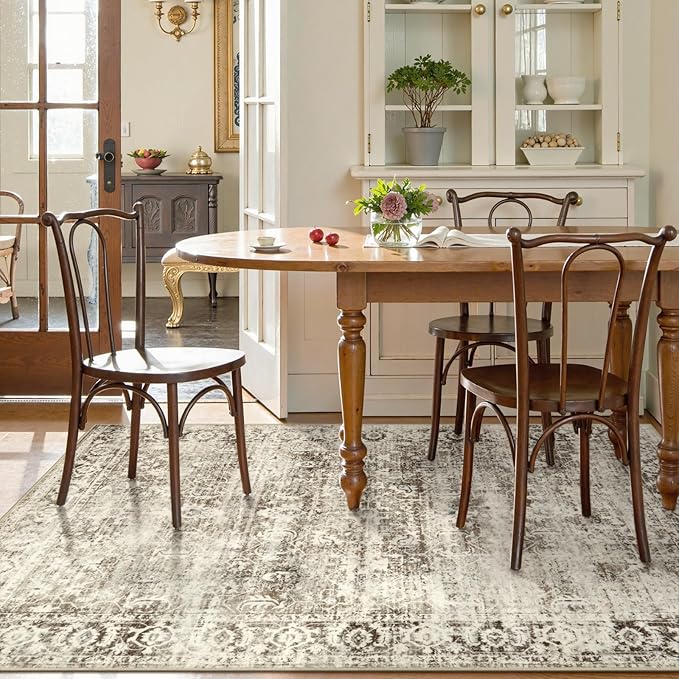 Lahome Washable Rugs 5x7 Boho Living Room Area Rug,Soft Throw Bedroom Area Rug,Retro Distressed Non-Slip Low-Pile Accent Rug Indoor Carpet for Entryway Office Home Decor(5 x 7,Beige)
