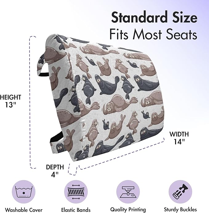 Ambesonne Sea Animals Lumbar Back Support Pillow, Seals Illustration Sea Lion Exotic Tropical Comic Graphic Wild Ocean, High Density Foam for Office Chairs Car Seats, 14" x 13", Cadet Blue Mauve
