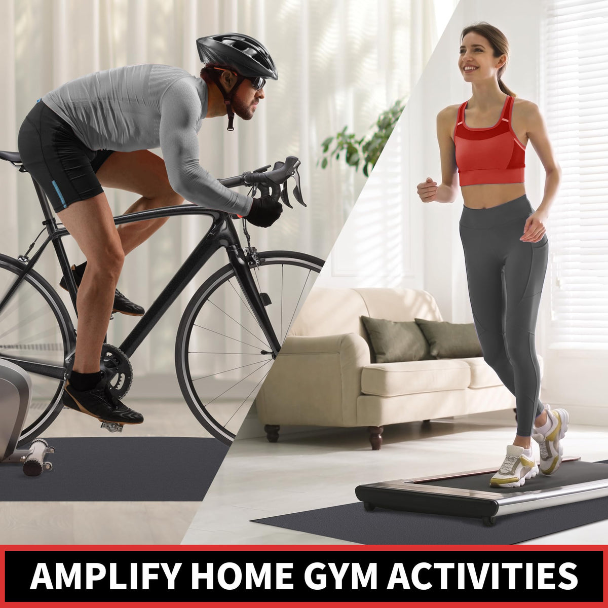 Treadmill Mat, 7'x3'/6'x3'/6'x2.5'/5.6'x2'/4'x2', 6mm Thick Exercise Equipment Gym Mat for Hardwood FloorCarpet, Compatible with Peloton Bike, Indoor Spin Bike, Elliptical