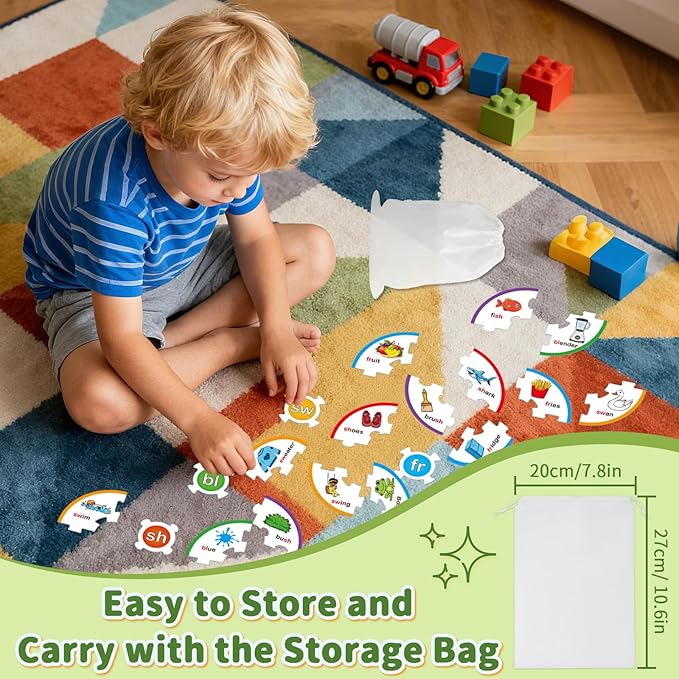 Phonics Word Puzzles for Kids, Phonetic Rhyming Game for Kindergarten, Reading Spelling Game, Toddler Speech Therapy Toys, Sight Words Games, Short Vowel Sound Blends for Preschool Learning