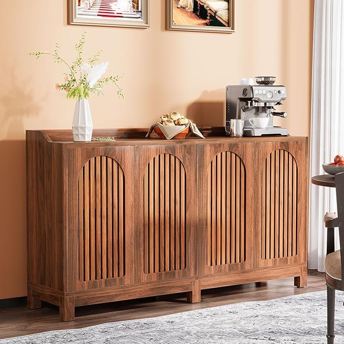 Tribesigns Sideboard Buffet Cabinet, 57" Farmhouse Storage Cabinet with Shutter Doors and Adjustable Shelf, Freestanding Kitchen Cabinet TV Stand for Dining Room, Living Room, Kitchen