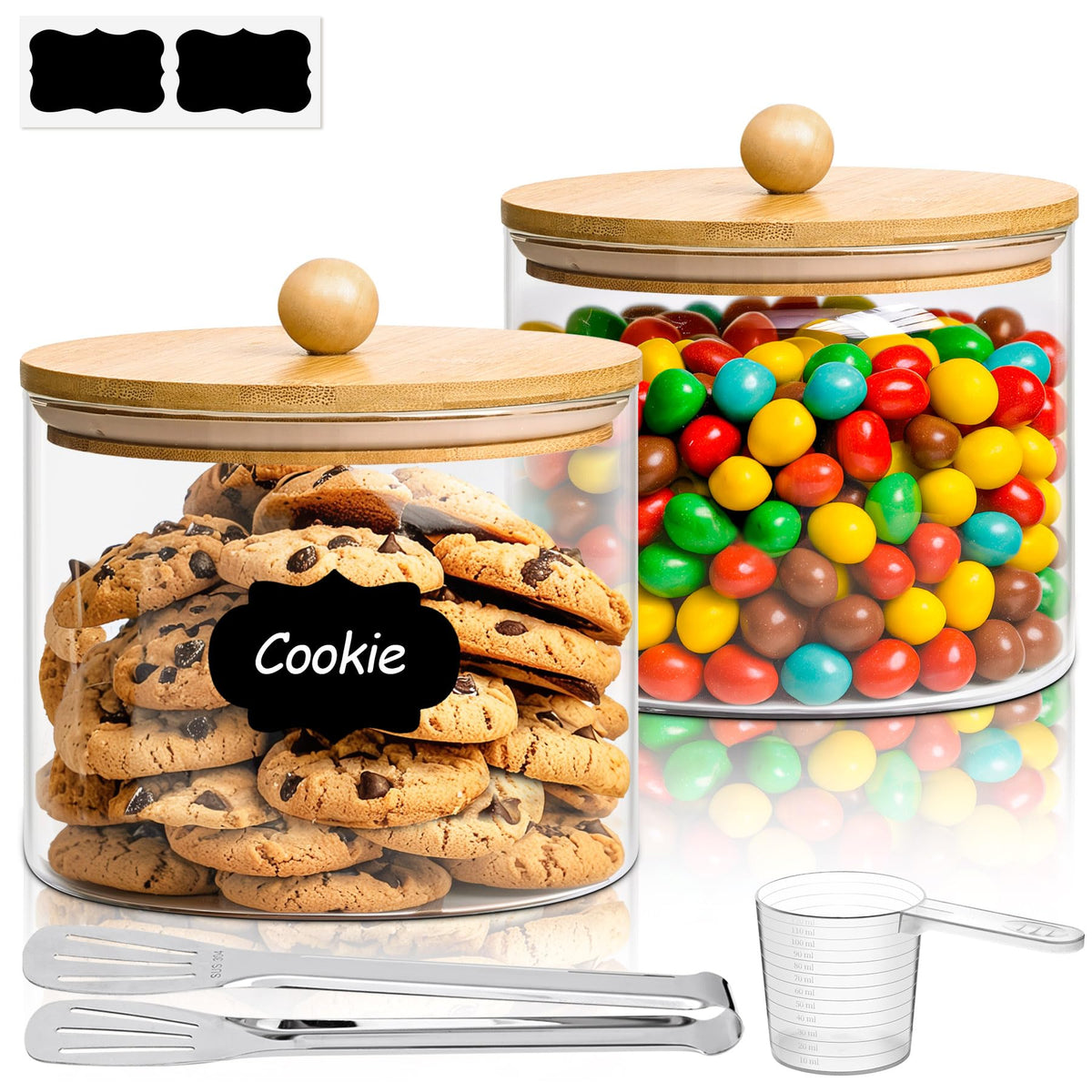 ComSaf Glass Storage Jars with Bamboo Lids 3.6 Qt Large Pantry Square