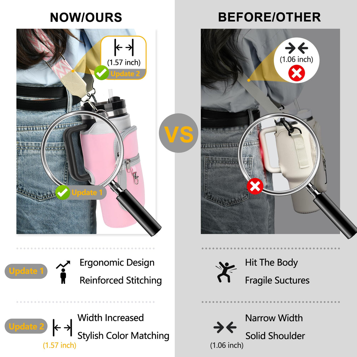 Sernaxi Water Bottle Carrier Bag with Strap for Stanley 40/30 oz Tumbler with Handle, Water Bottle Holder Pouch with Phone Pocket for Stanley Cup Accessories, fit Walking Hiking Travel