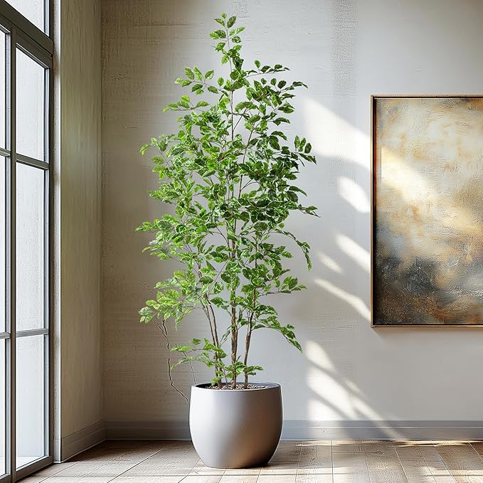 Artificial Ficus Tree Indoor 6ft, Large Potted Faux Tree with Realistic Silk Leaves & Trunk for Home Office, Living Room Corner Decor