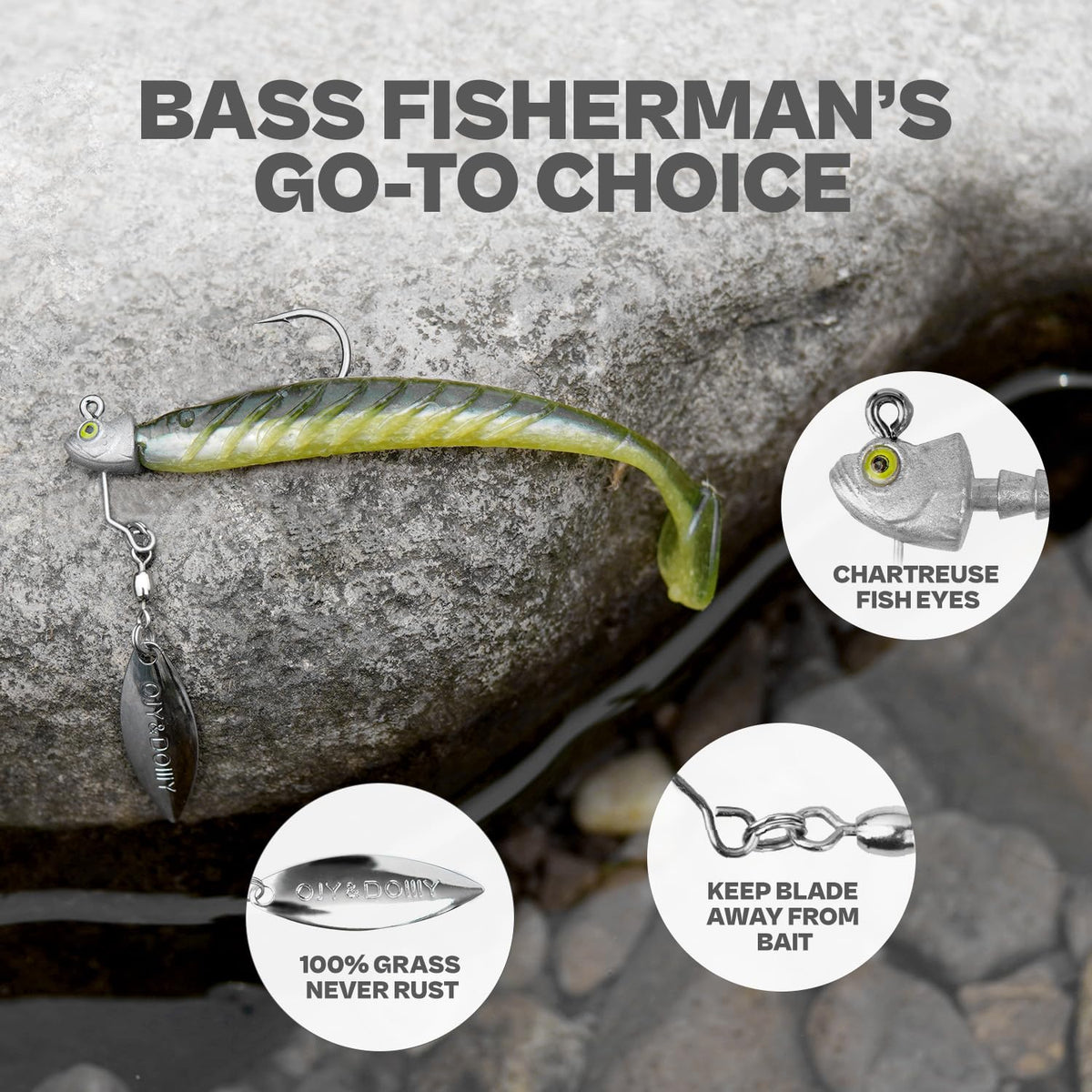 6-Pack Underspin Jig Heads with 100% Brass Blade (Never Rust) - 3/16oz, 1/4oz, 3/8oz, 1/2oz - Bass & Saltwater Fishing