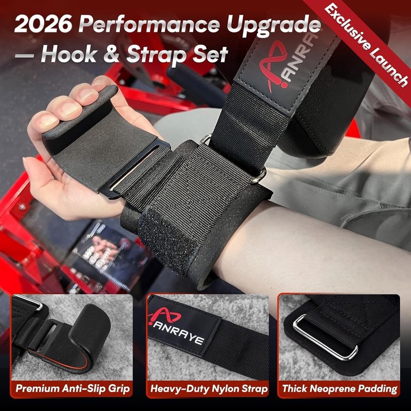Weight Lifting Hooks & Wrist Straps Set – Lifting Hooks with Anti-Slip Grip, Adjustable Wrist Wraps for Weightlifting, Deadlifts, Powerlifting, Gym Straps for Men and Women