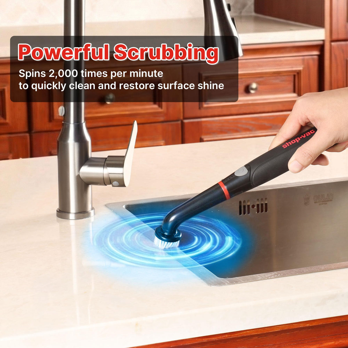 Shop-Vac Electric Spin Scrubber with 2000RPM Motor, 90Min Long Runtime with 5 Replaceable Head, LED Display and IPX6 Waterproof, Cordless Electric Scrubber for Cleaning Grout, Tile, Bathroom, Kitchen