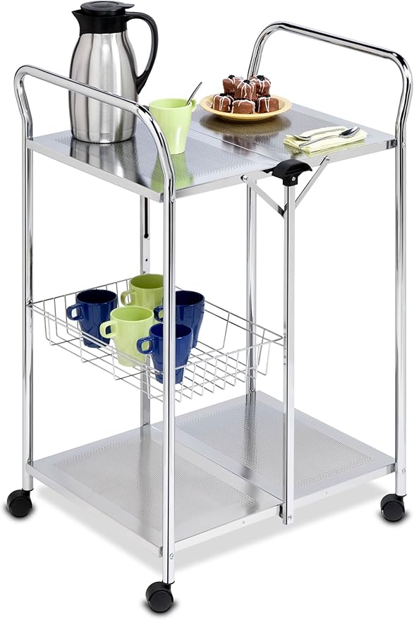Honey-Can-Do CRT-01703 Deluxe Foldable Push Cart, Chrome, 2-Tier