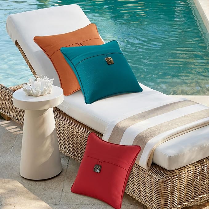 Outdoor Sunbrella Decorative Pillows with Coconut Button Pack of 4, 18" x 18" Outdoor Pillow Set for Couch Bed Throw Patio Sofa, Spectrum Cayenne