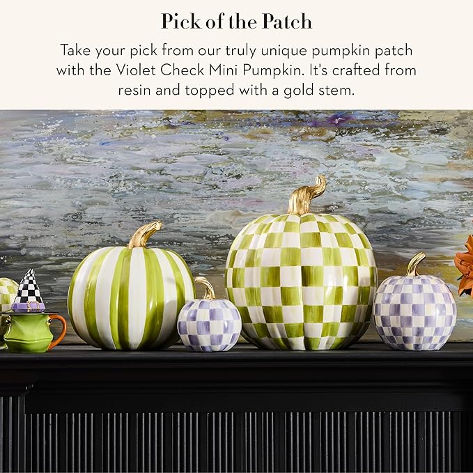 MACKENZIE-CHILDS Mini Decorative Pumpkin for Fall Decor, Autumn Decorations for Home, Violet Check