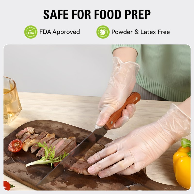SWIFTLITE Disposable Vinyl Gloves, Food Safe, Latex-Free Powder-Free Clear Plastic Gloves for Cooking, House Clean, Food Prep (100, Medium)