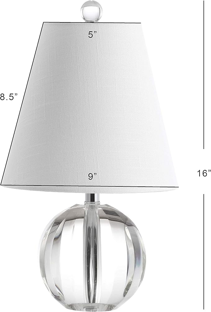 JONATHAN Y 16" Clear Crystal Ball LED Table Lamp, White Modern Bedside Lamp, with White Linen Empire Shade, Glam Orb Glass Nightstand Lamp for Living Room, LED Bulb JYL2079A