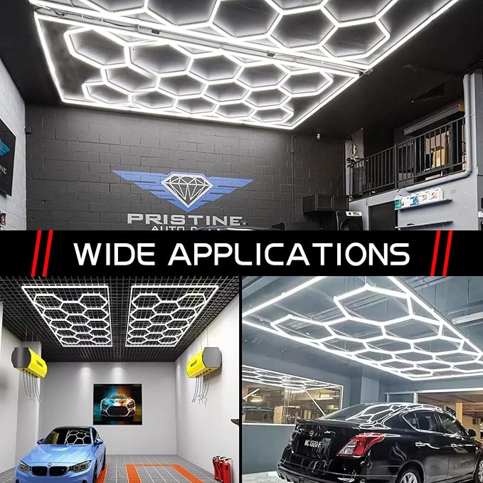 LED Hexagon Garage Light - Super Bright 108000LM Car Detailing Shop LED Garage Lights Hexagon Lighting System for Home Gym Workshop Basement Warehouse