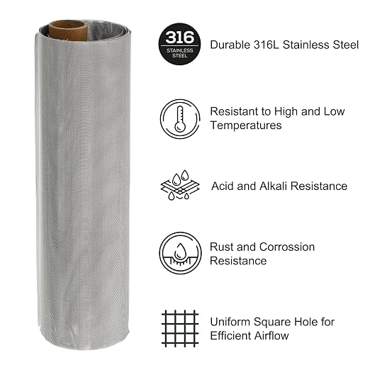 PATIKIL 40" L x 10" W Woven Wire Mesh, 60 Mesh 316L Stainless Steel Air Vent
