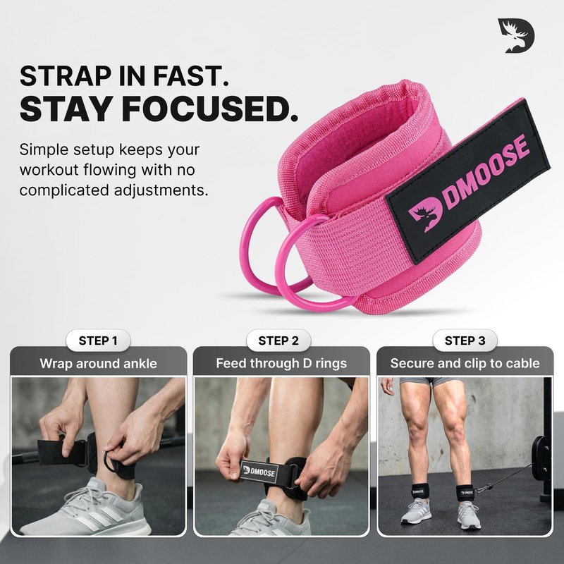 DMoose Fitness Ankle Strap for Cable Machine - One Size Fit with Premium Padding Cuffs, Ankle Bands for Working Out, Booty Workouts, Leg Extension, Hip Abductors, Kickbacks & Lower Body Exercises