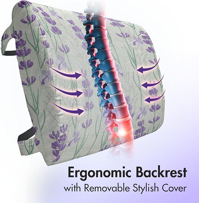 Ambesonne Lavender Lumbar Back Support Pillow, Botanical Pattern with Fresh Herbs Aromatherapy Spa Theme, High Density Foam for Office Chairs Car Seats, 14" x 13", Pale Sage Green Violet
