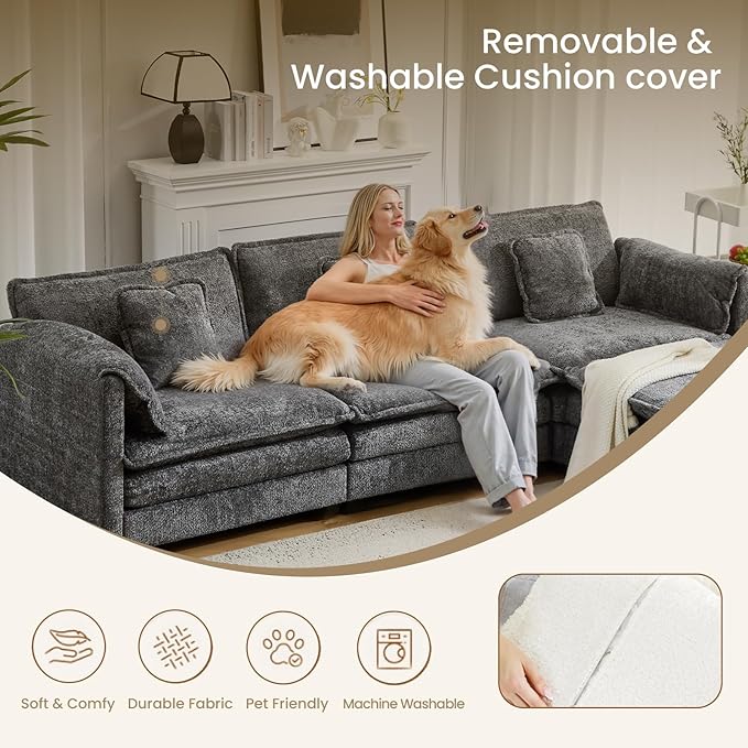 76.2" Modular Sectional Sofa with Movable Ottoman, Deep Seat couches for Living Room, 2 Seater Loveseat Sofa, L Shaped Comfy Cloud Couch with Removable Cover, Armrest Pillow (Grey)