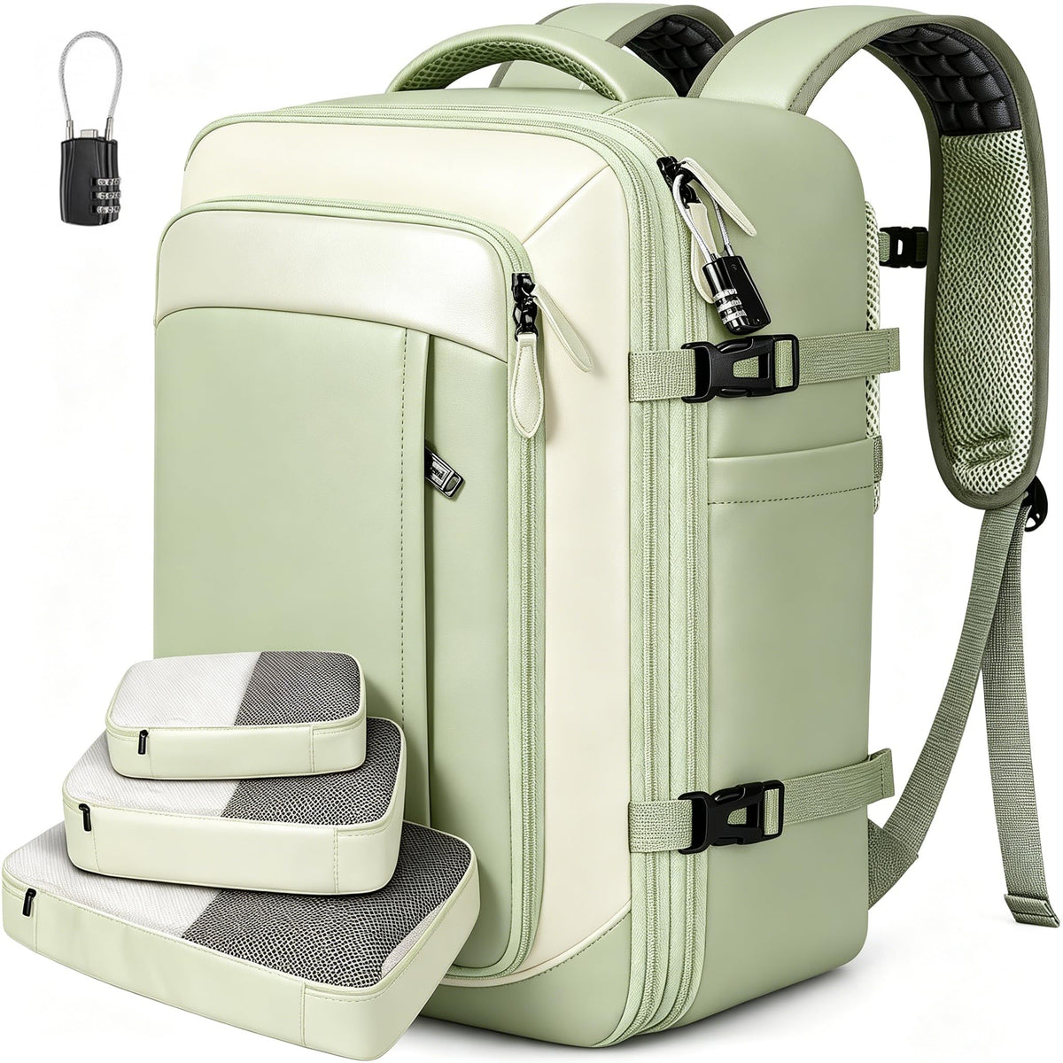 Vancropak Carry on Backpack for Women, Large Expandable Travel Backpack Fits 17.3" Laptop, Airplane Approved Suitcase Bag with Shoe Compartment, Lightweight Anti Theft Weekender Bag for Travel, Green