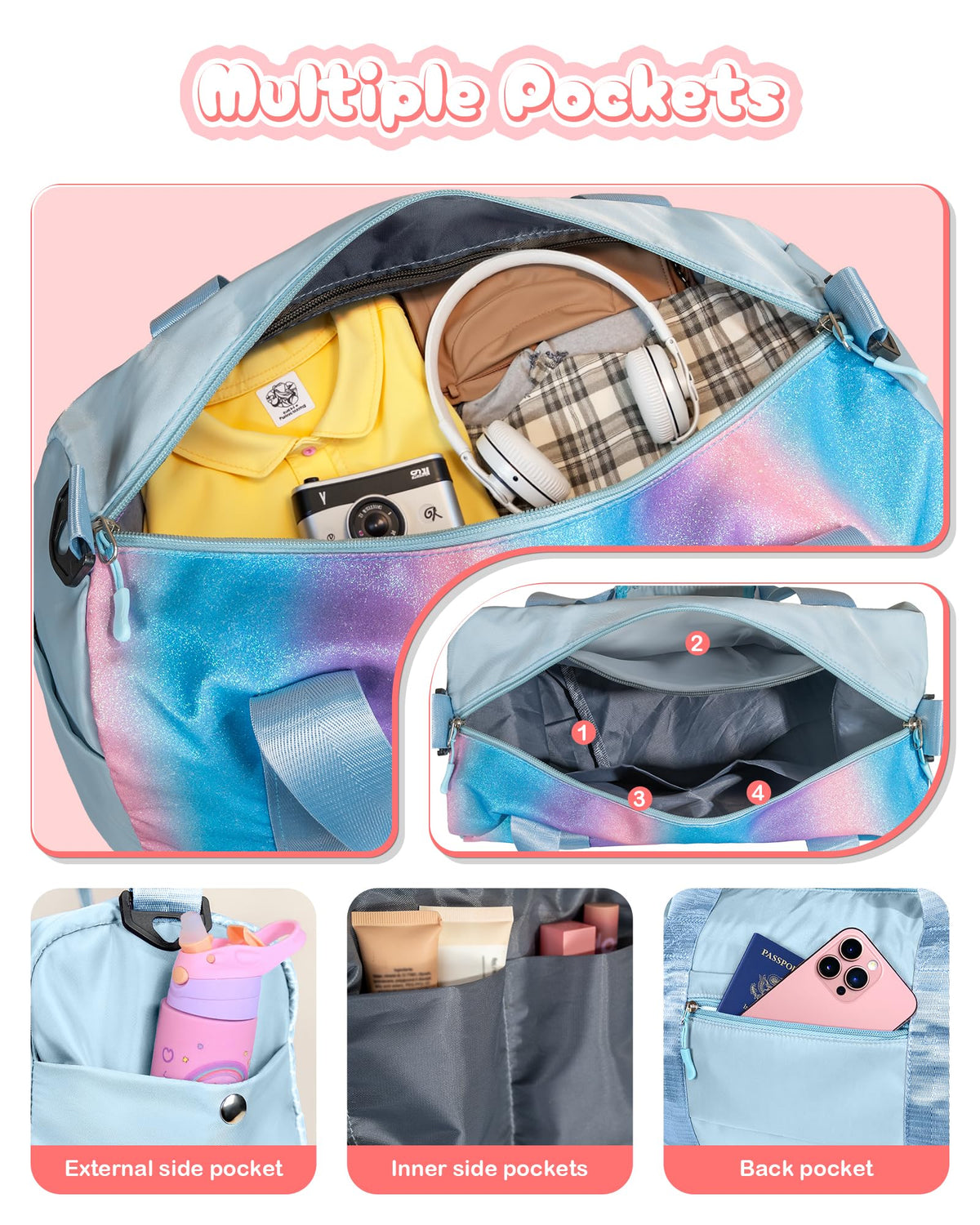 Vogewood Dance Bag for Girls-Gym Bag with Shoe Compartment-Kids Girls Gifts