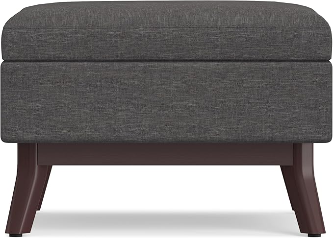 SIMPLIHOME Owen Coffee Table Storage Ottoman - 34 inch Wide Upholstered Linen Look Fabric Rectangular Lift-Top Ottoman in Slate Grey, Mid-Century Modern Bench for Living Room with Tapered Legs