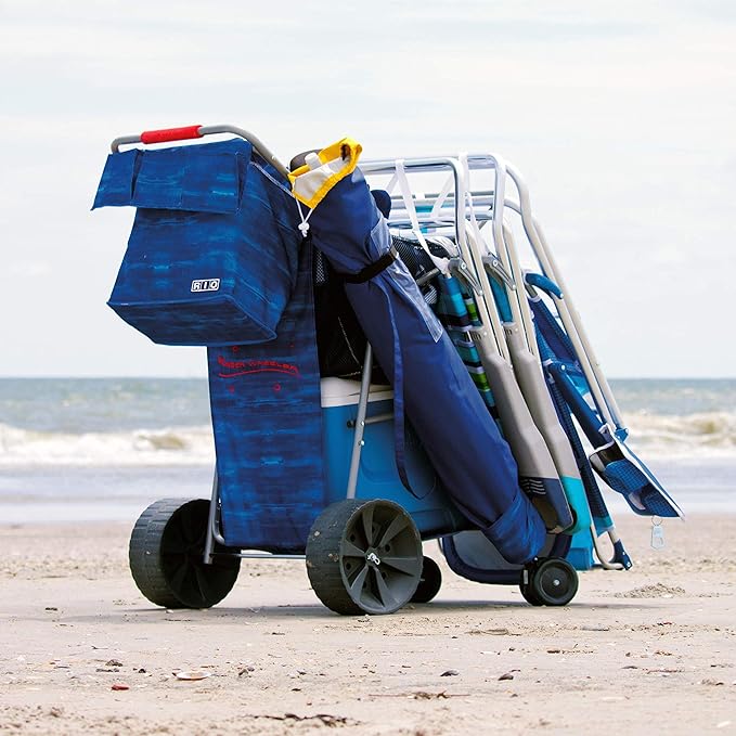 Rio Beach Wonder Wheeler Deluxe Utility, Lawn, and Beach Foldable Cart, Blue