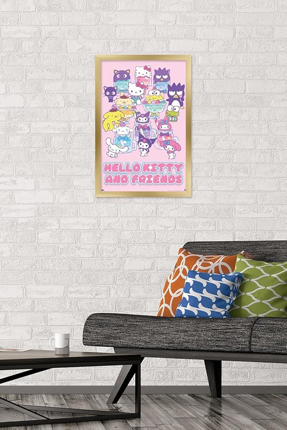Trends International Hello Kitty and Friends: 24 Summer Fresh - Group Wall Poster, 22.4L x 14.7W, Gold Framed Version